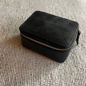 Neiman Marcus black leather travel, jewelry box